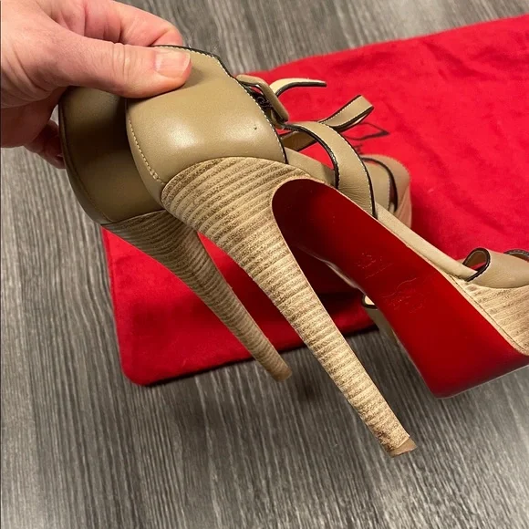 Christian Louboutin tall tan Strappy heels 37.5 - Picture 3 of 4